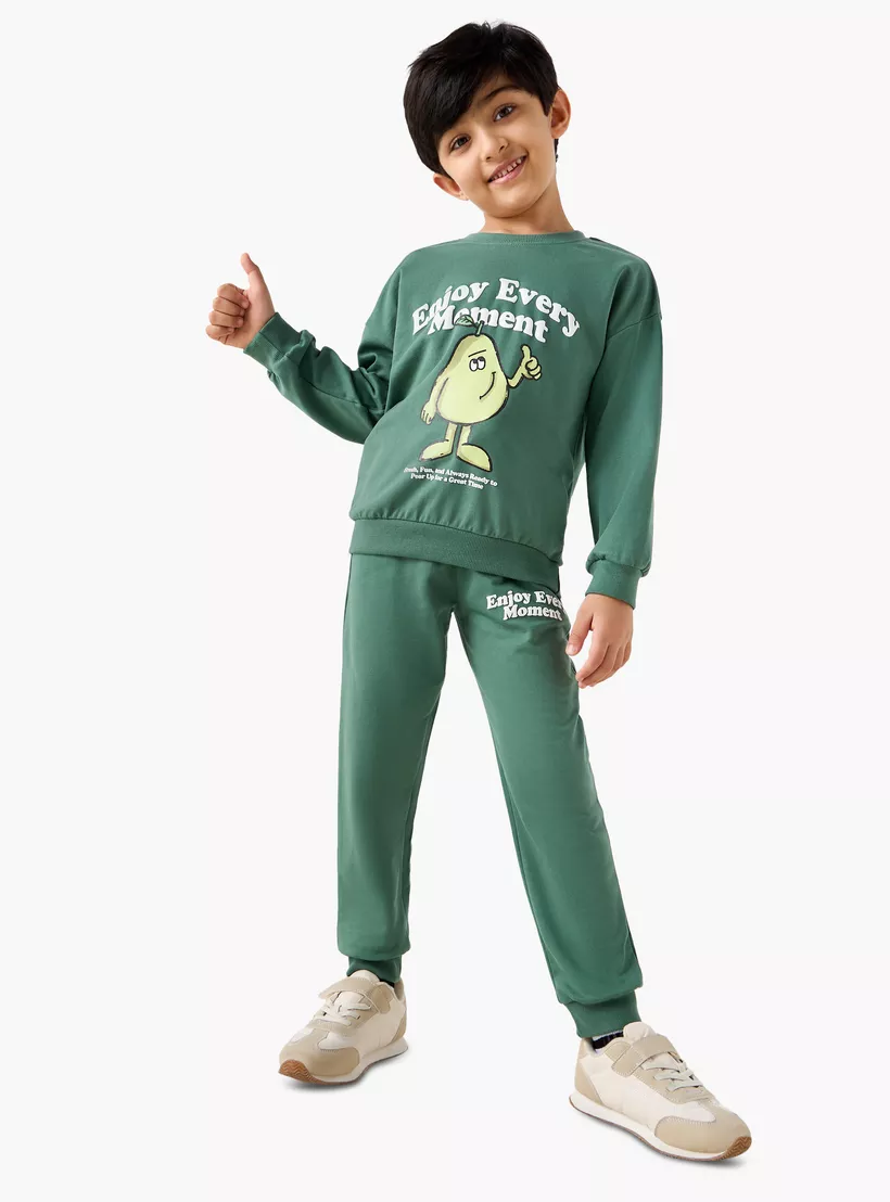 Juniors Printed Sweatshirt with Crew Neck and Long Sleeves-2
