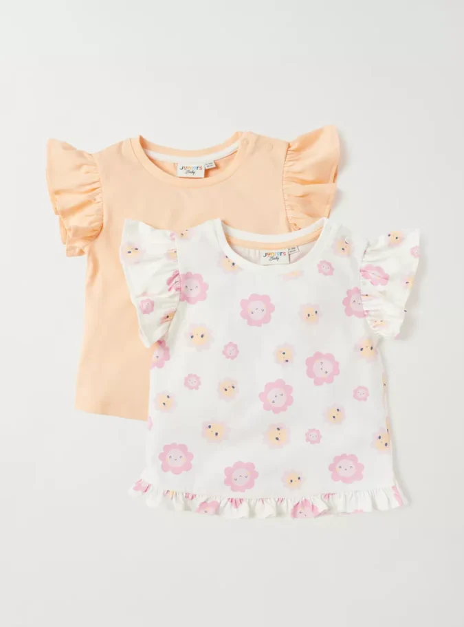Juniors Printed T-Shirt with Crew Neck and Cap Sleeves-Set of 2-1