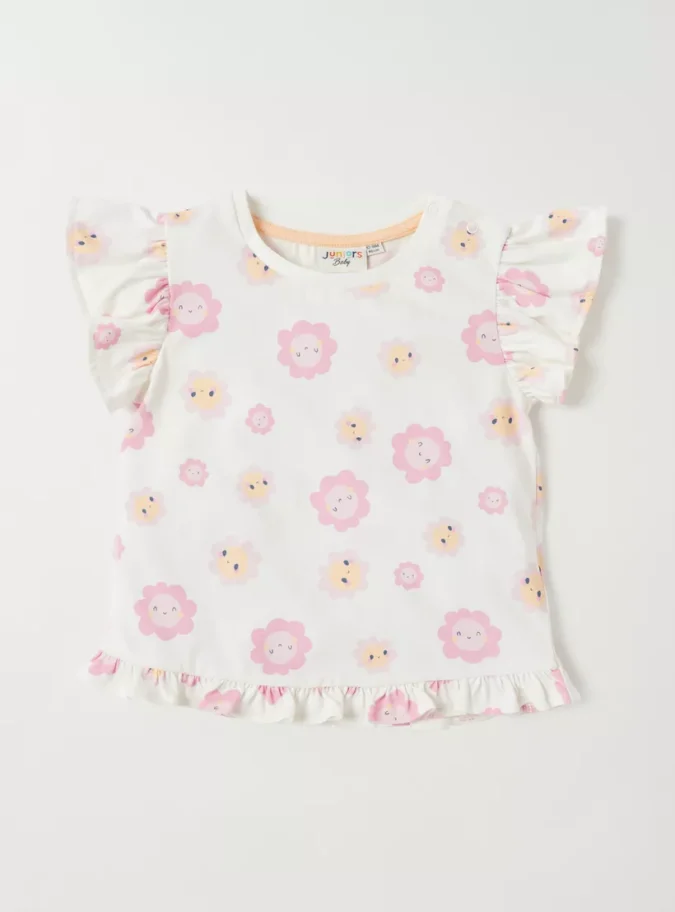 Juniors Printed T-Shirt with Crew Neck and Cap Sleeves-Set of 2-2