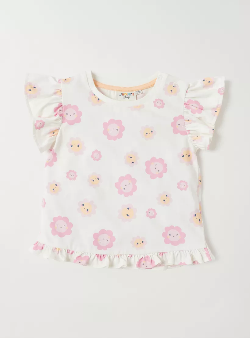 Juniors Printed T-Shirt with Crew Neck and Cap Sleeves-Set of 2-2