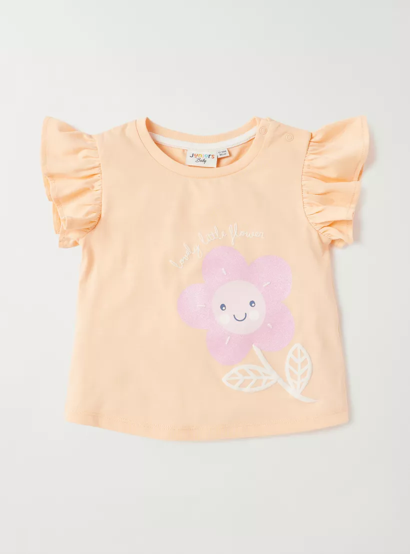 Juniors Printed T-Shirt with Crew Neck and Cap Sleeves-Set of 2-3