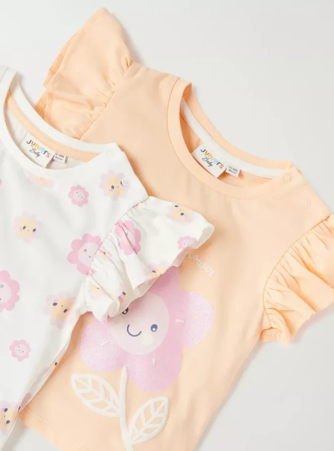 Juniors Printed T-Shirt with Crew Neck and Cap Sleeves-Set of 2-4