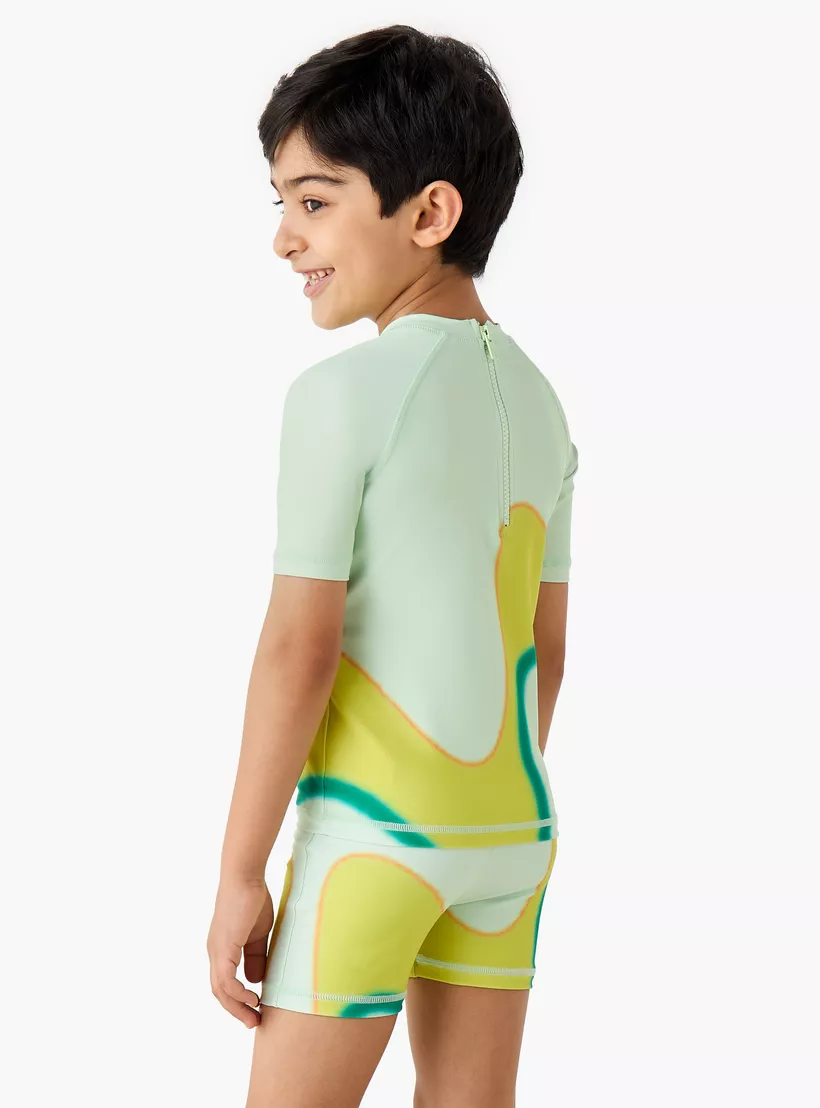 Juniors Printed T-shirt and Swim Shorts Set-3