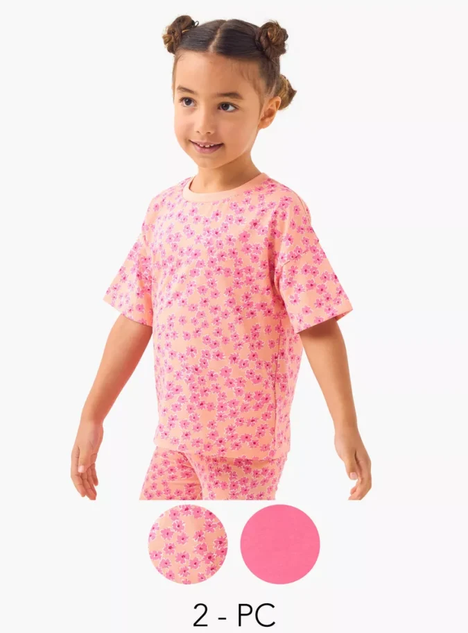 Juniors Printed T-shirt with Drop Shoulder Sleeves - Set of 2-1