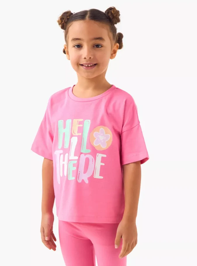 Juniors Printed T-shirt with Drop Shoulder Sleeves - Set of 2-2