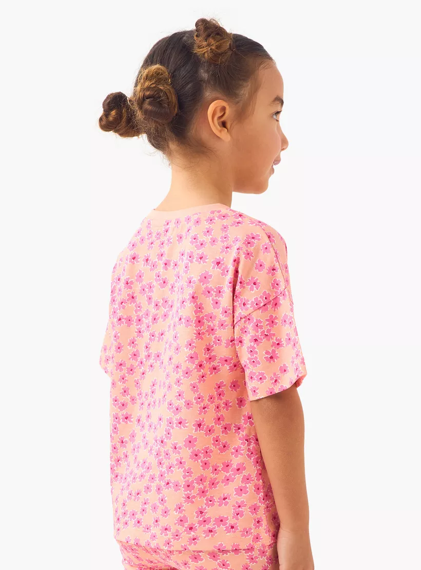 Juniors Printed T-shirt with Drop Shoulder Sleeves - Set of 2-4