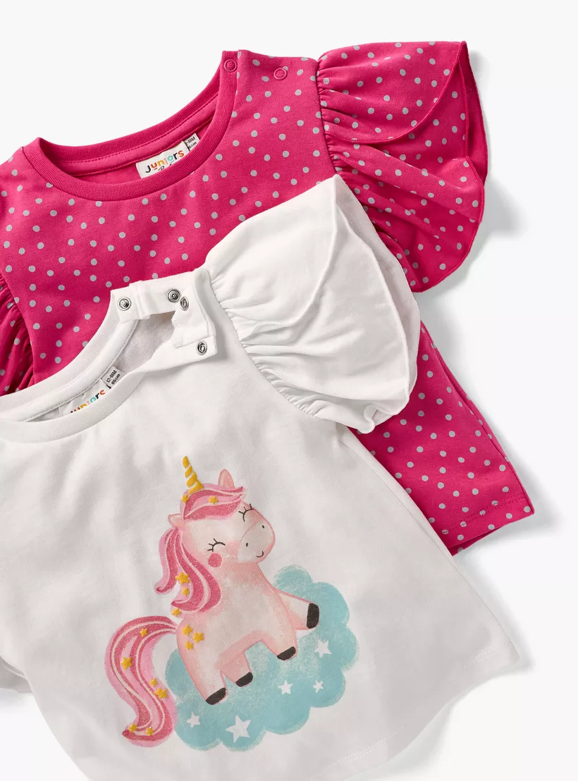Juniors Printed T-shirt with Puff Sleeves - Set of 2-4