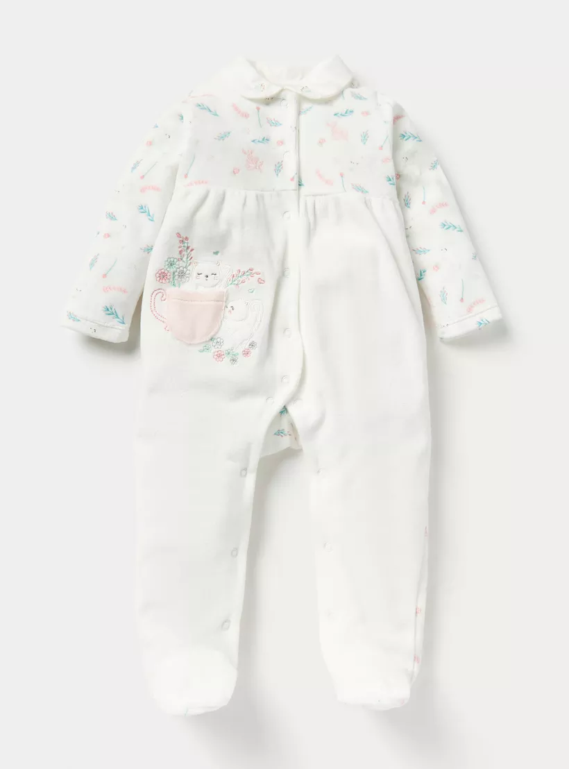 Juniors Printed Velour Closed Feet Sleepsuit with Cap-2