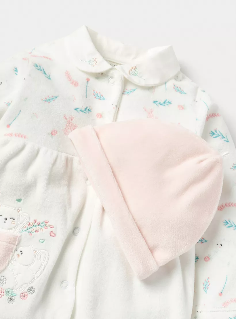 Juniors Printed Velour Closed Feet Sleepsuit with Cap-4