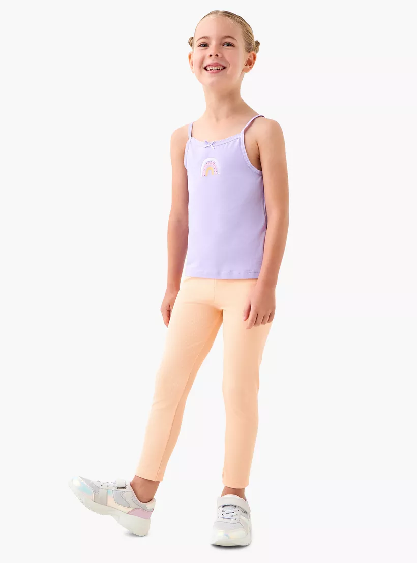 Juniors Printed Vest with Bow Detail and Spaghetti Strap - Set of 3-2