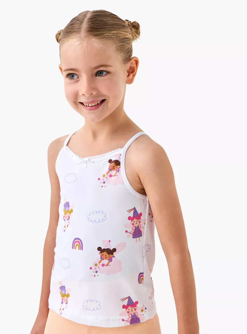 Juniors Printed Vest with Bow Detail and Spaghetti Strap - Set of 3-3