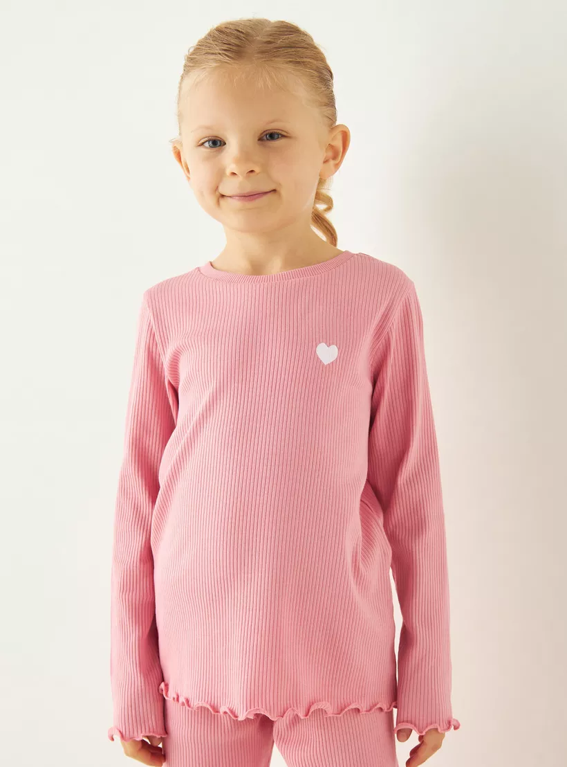 Juniors Ribbed Long Sleeves T-shirt and Elasticated Pyjama Set-2