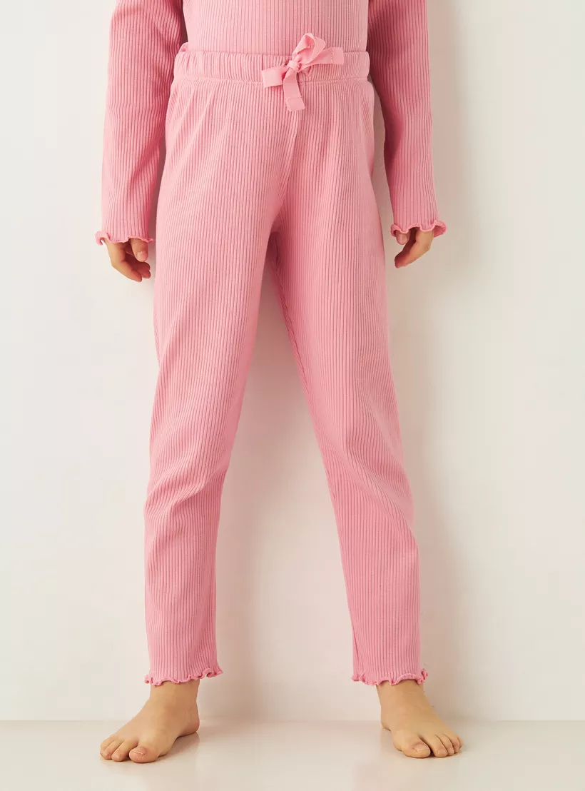 Juniors Ribbed Long Sleeves T-shirt and Elasticated Pyjama Set-3