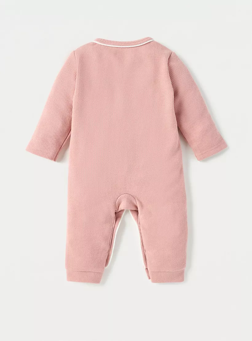 Juniors Ribbed Open Feet Sleepsuit with Button Closure-2