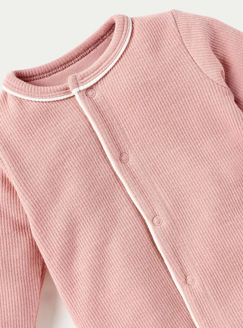 Juniors Ribbed Open Feet Sleepsuit with Button Closure-3