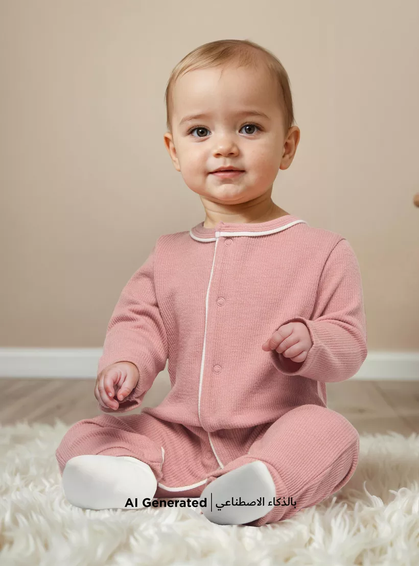 Juniors Ribbed Open Feet Sleepsuit with Button Closure-4