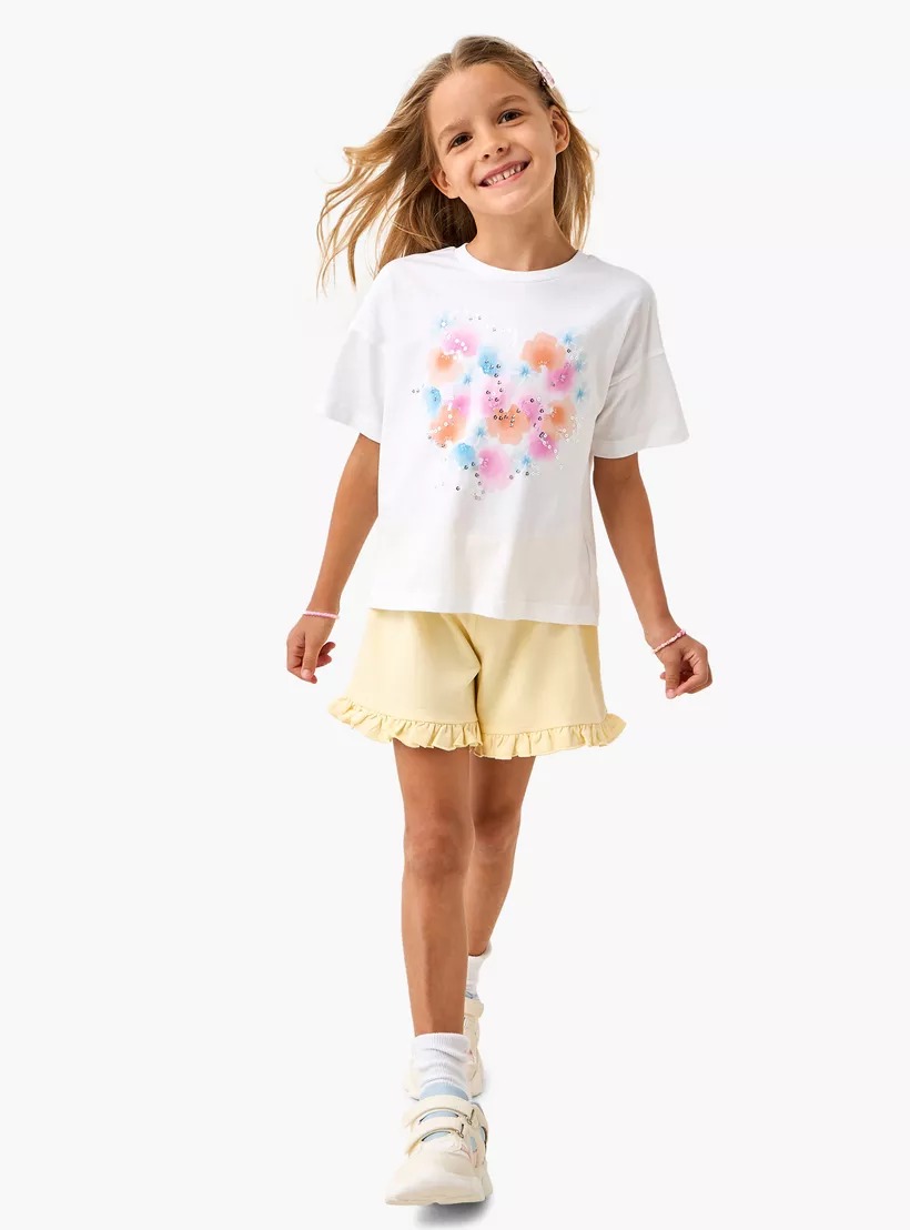 Juniors Sequinned T-shirt with Short Sleeves-2