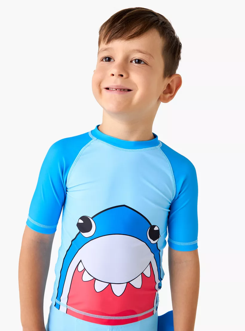 Juniors Shark Detail Swim T-shirt and Shorts Set-2