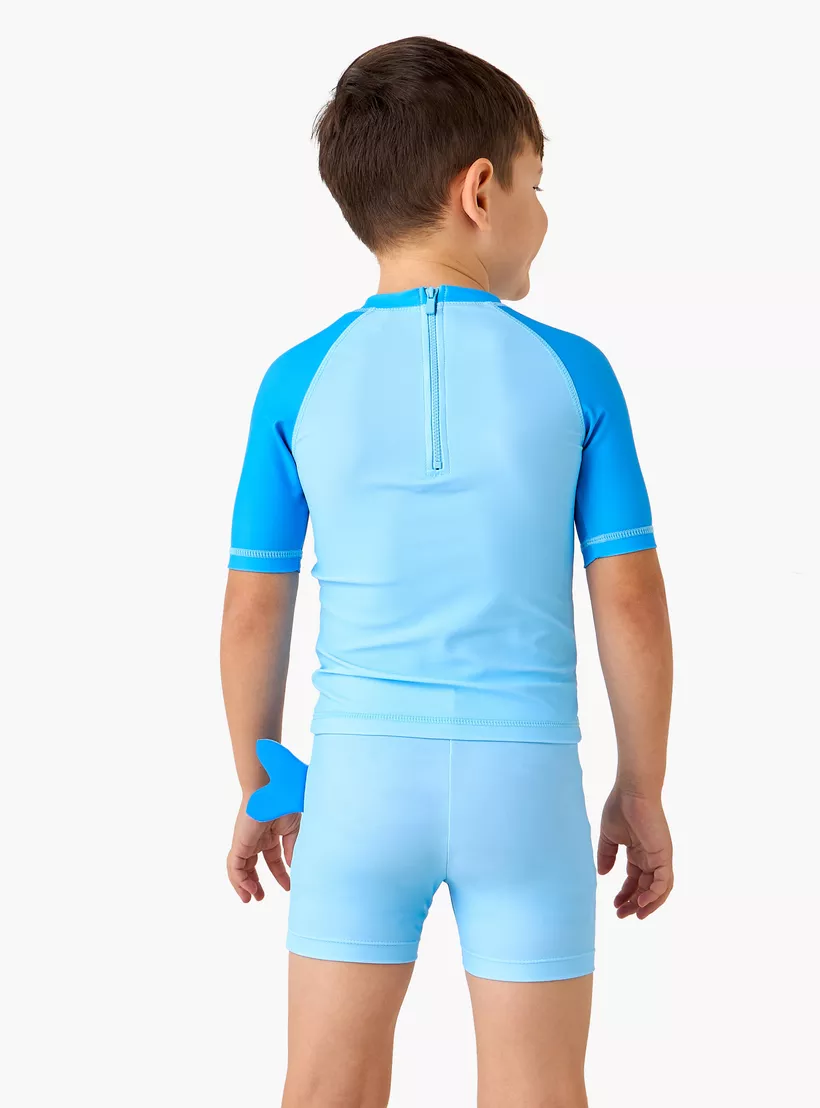 Juniors Shark Detail Swim T-shirt and Shorts Set-4