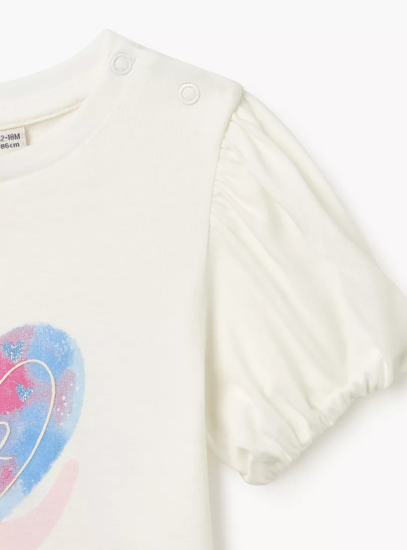 Juniors Snail Print T-shirt with Short Sleeves and Round Neck-3
