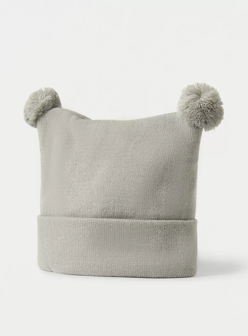 Juniors Solid Beanie Cap with Pom Pom Detail-2
