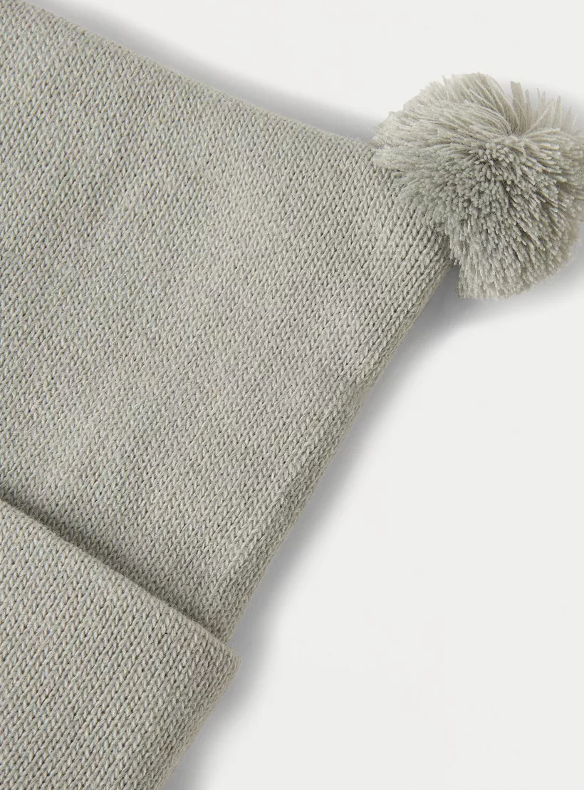Juniors Solid Beanie Cap with Pom Pom Detail-3