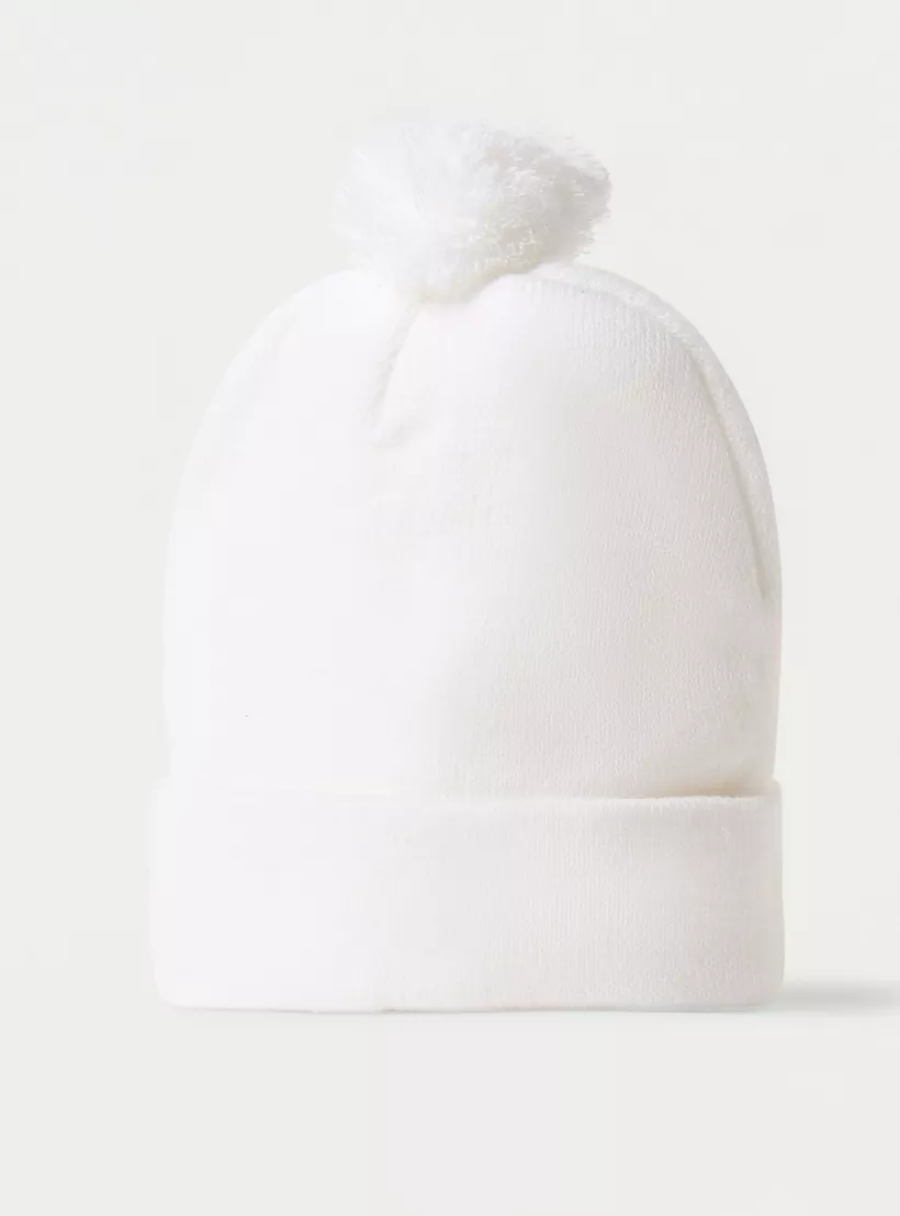 Juniors Solid Beanie Cap with Striped Gloves Set-2