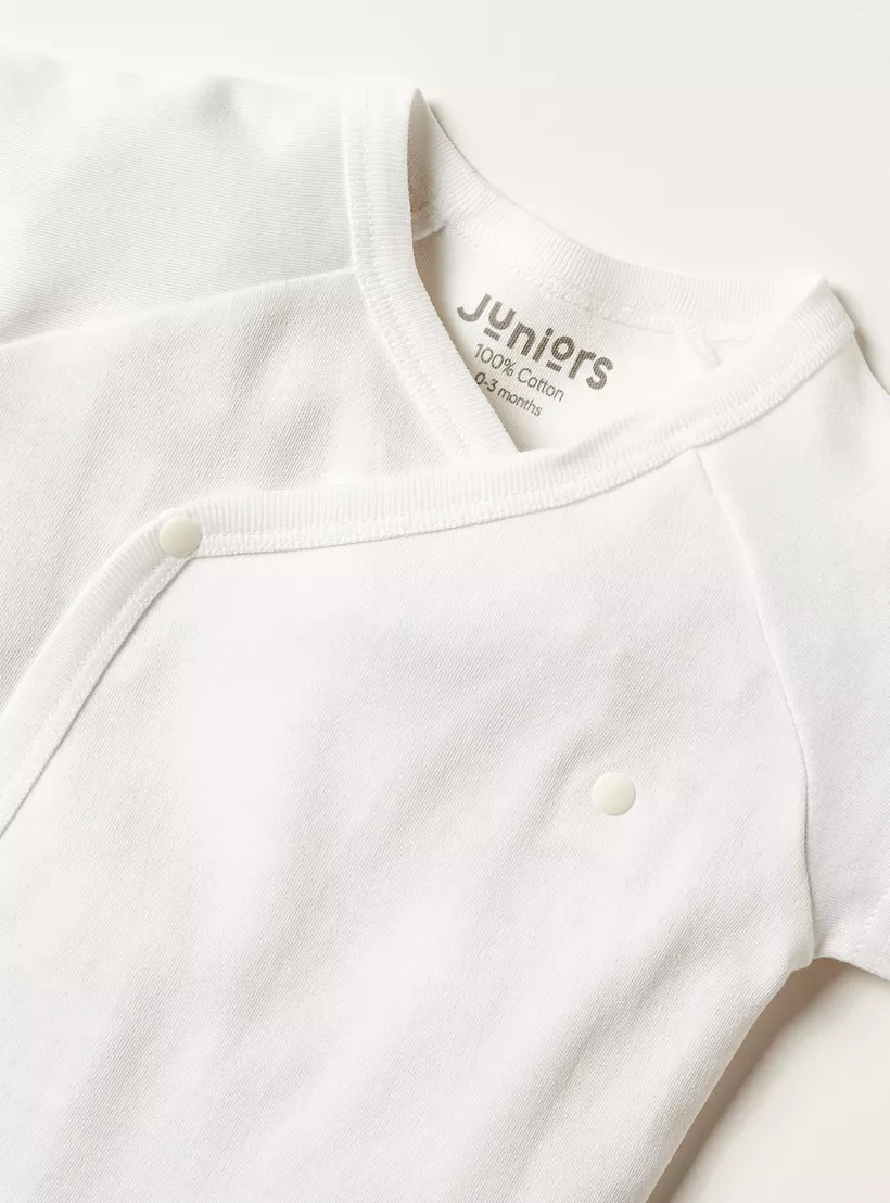 Juniors Solid Bodysuit with Round Neck and Short Sleeves-2