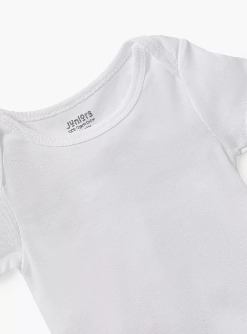 Juniors Solid Bodysuit with Round Neck and Short Sleeves-3