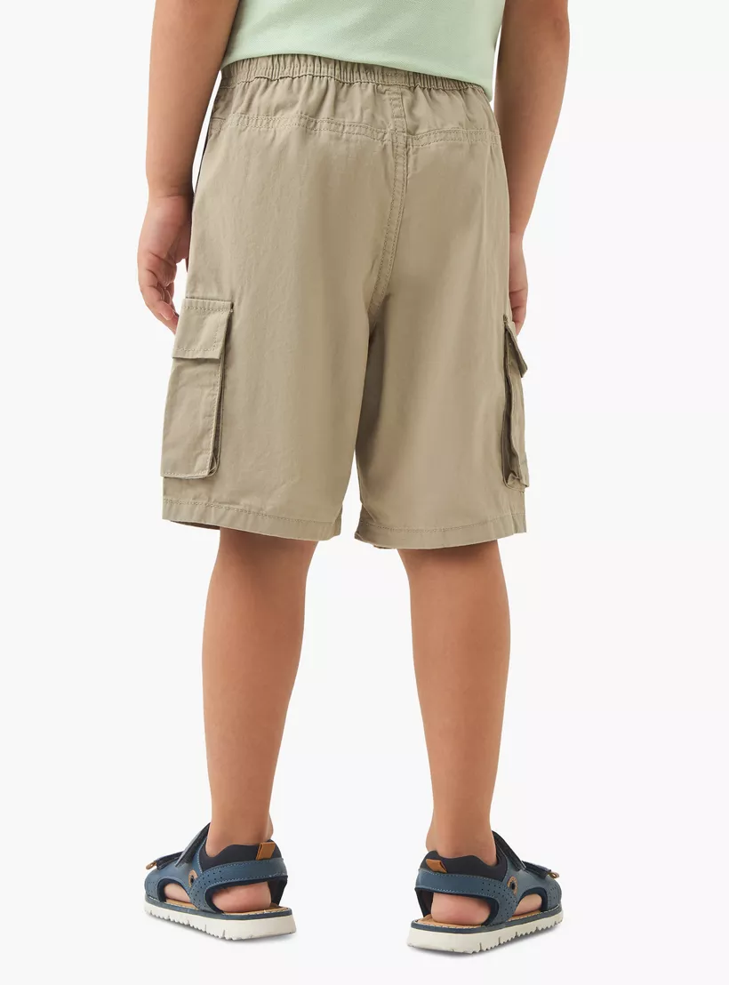 Juniors Solid Cargo Shorts with Drawstring Closure-3