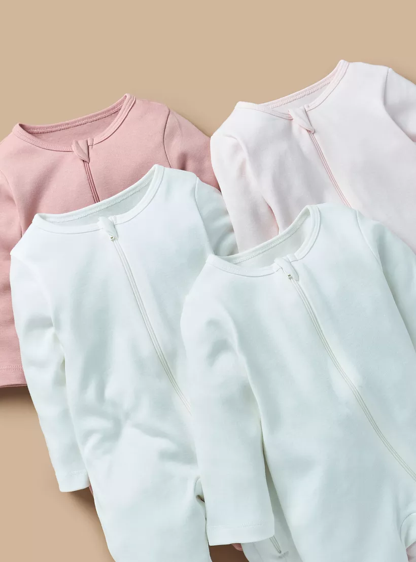 Juniors Solid Closed Feet Sleepsuit with Long Sleeves - Set of 7-3