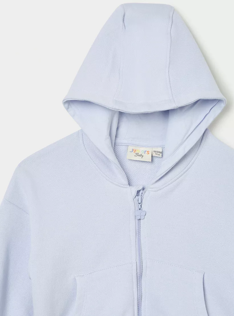 Juniors Solid Hooded Sweatshirt with Zip Closure and Long Sleeves-3