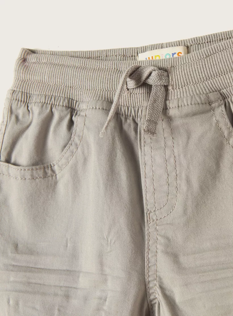 Juniors Solid Mid-Rise Pants with Drawstring Closure and Pockets-2