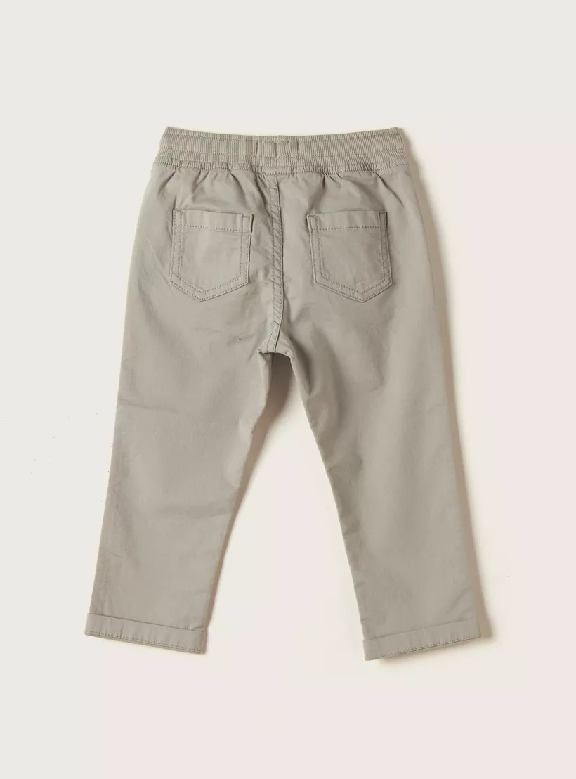 Juniors Solid Mid-Rise Pants with Drawstring Closure and Pockets-3