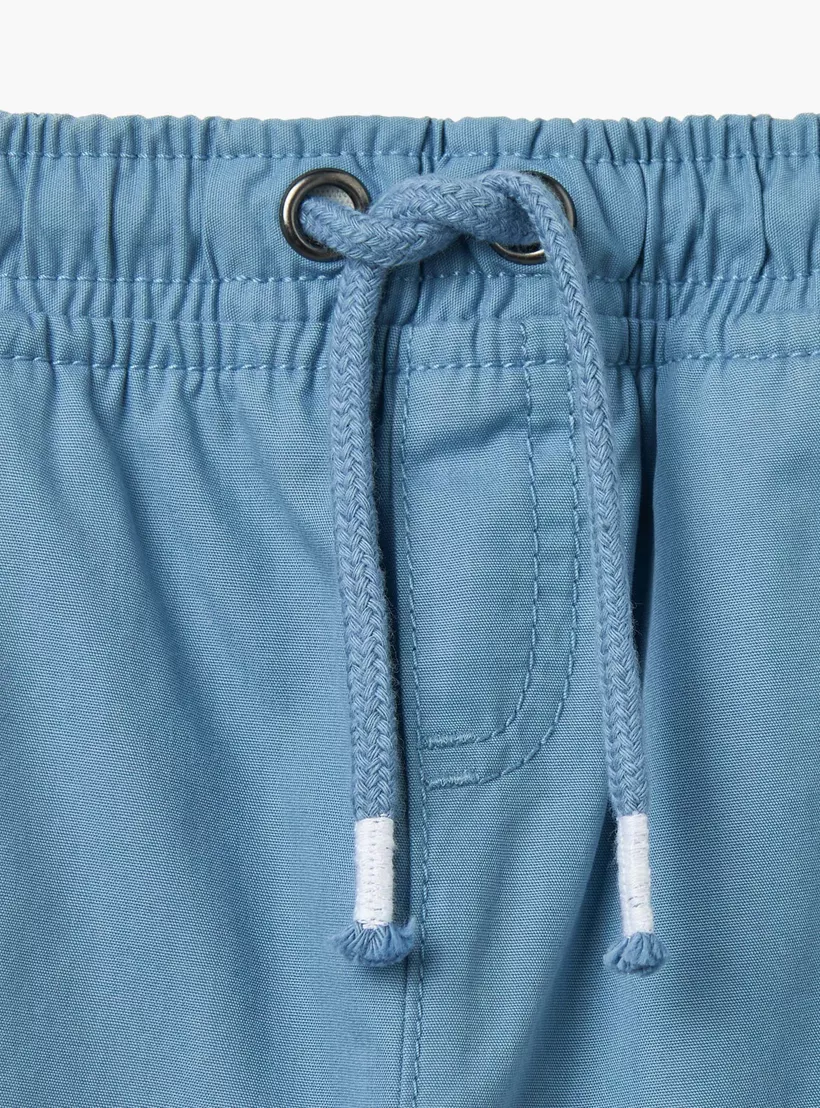 Juniors Solid Mid-Rise Shorts with Drawstring Closure and Pockets-3