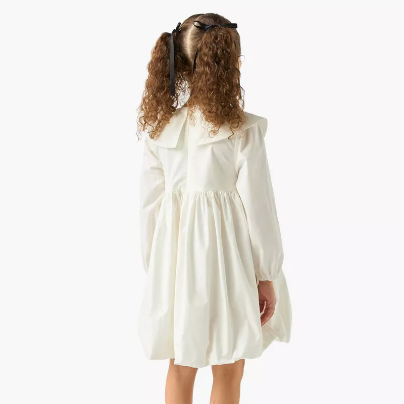 Juniors Solid Peter Pan Collar A-line Dress with Long Sleeves-3