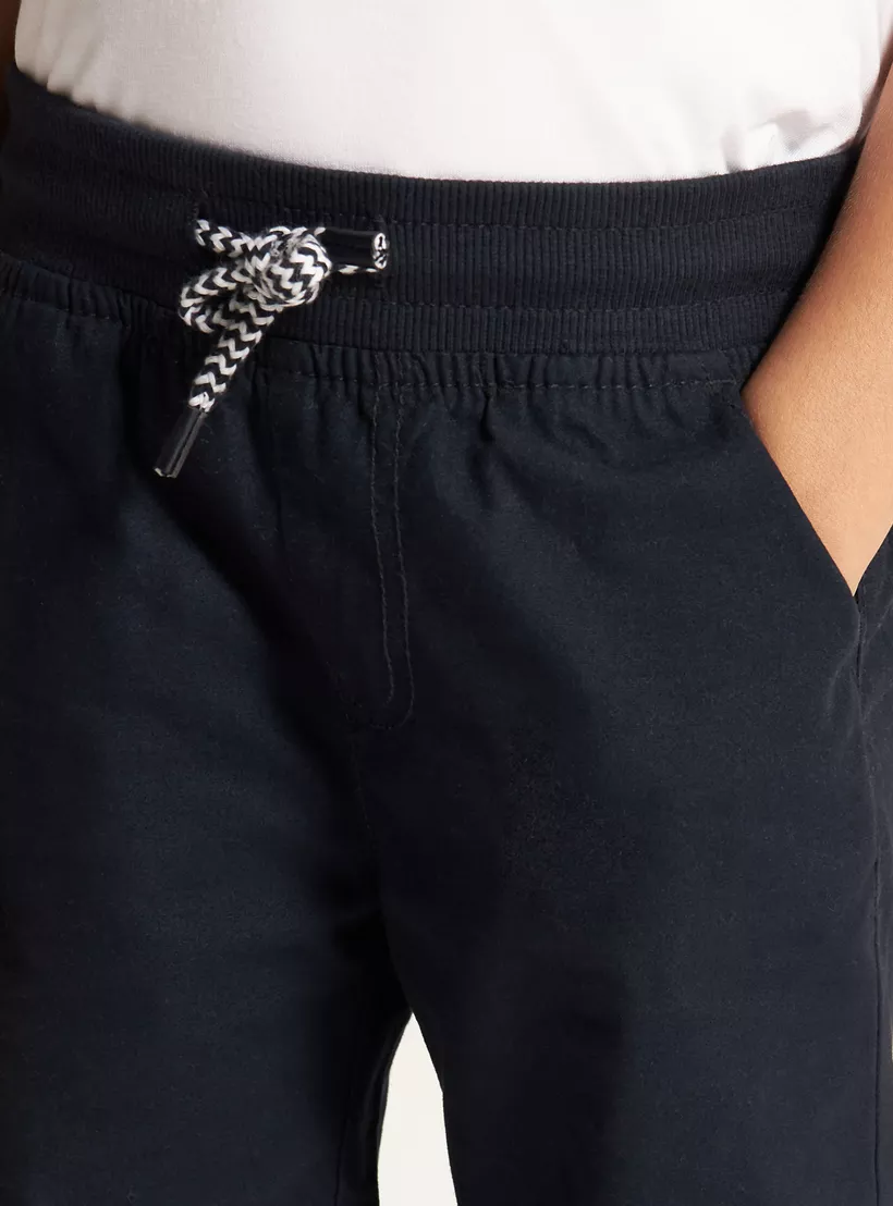 Juniors Solid Shorts with Drawstring Closure and Pockets -3