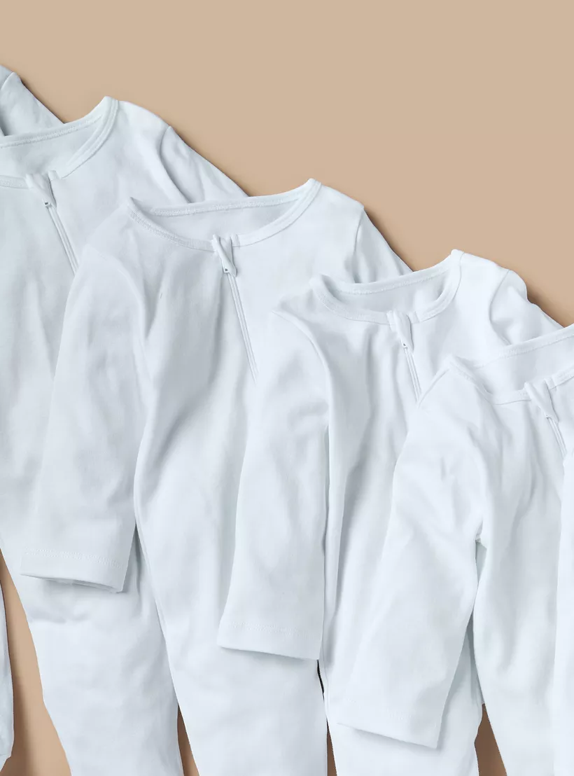 Juniors Solid Sleepsuit with Long Sleeves and Zip Closure - Set of 7-3