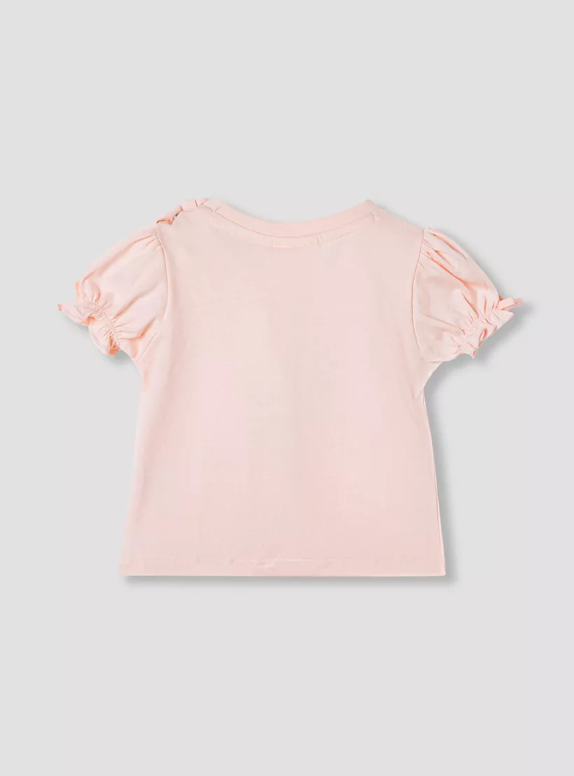 Juniors Solid T-shirt with Puff Sleeves-2