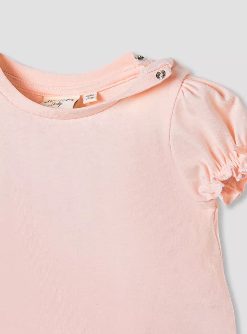 Juniors Solid T-shirt with Puff Sleeves-3