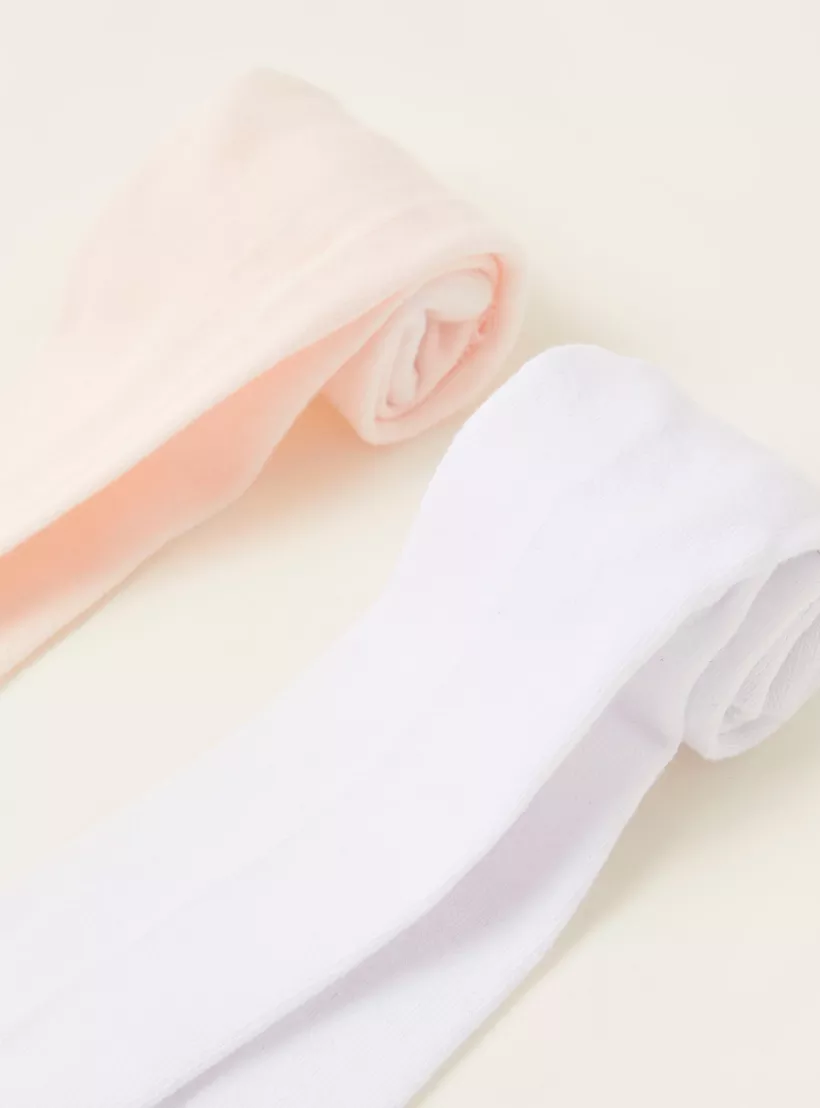 Juniors Solid Tights with Frill Detail and Elasticated Waistband - Set of 2=2