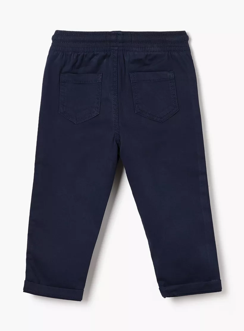 Juniors Solid Trousers with Drawstring Closure-2