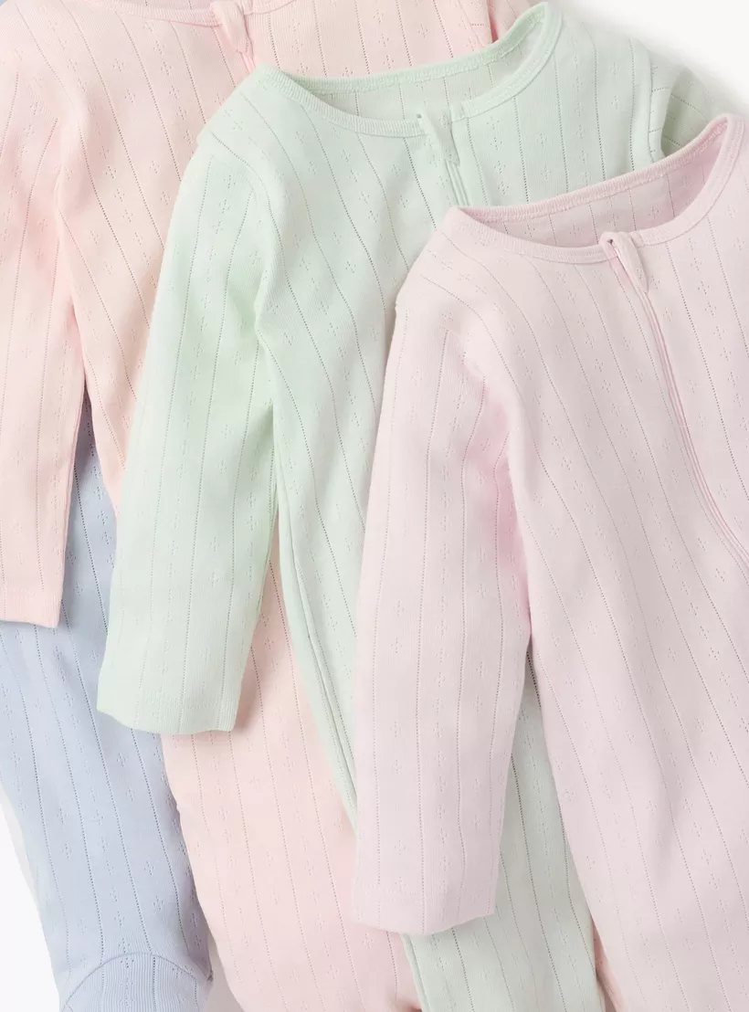 Juniors Striped Closed Feet Sleepsuit with Long Sleeves - Set of 7-3