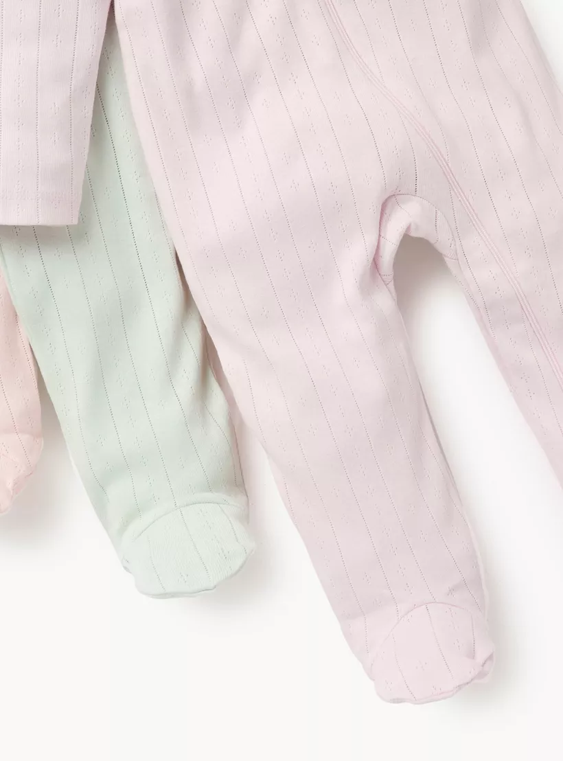 Juniors Striped Closed Feet Sleepsuit with Long Sleeves - Set of 7-4