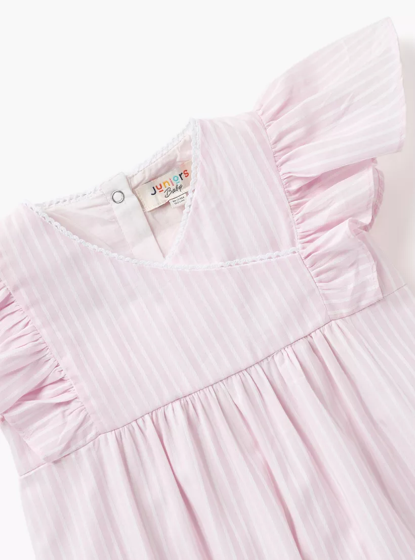 Juniors Striped Romper with Ruffle Sleeves-3