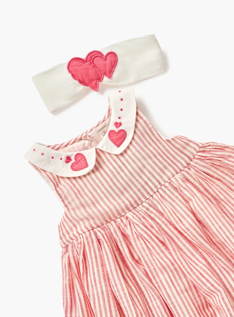 Juniors Striped Sleeveless Dress with Headband-3