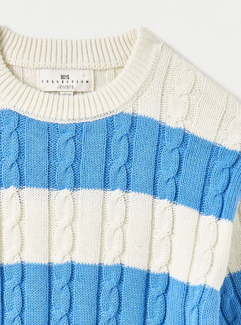 Juniors Striped Sweater with Long Sleeves-3