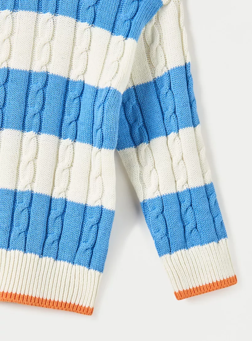 Juniors Striped Sweater with Long Sleeves-4