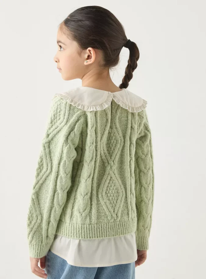 Juniors Textured Pullover with Long Sleeves and Peter Pan Collar-3