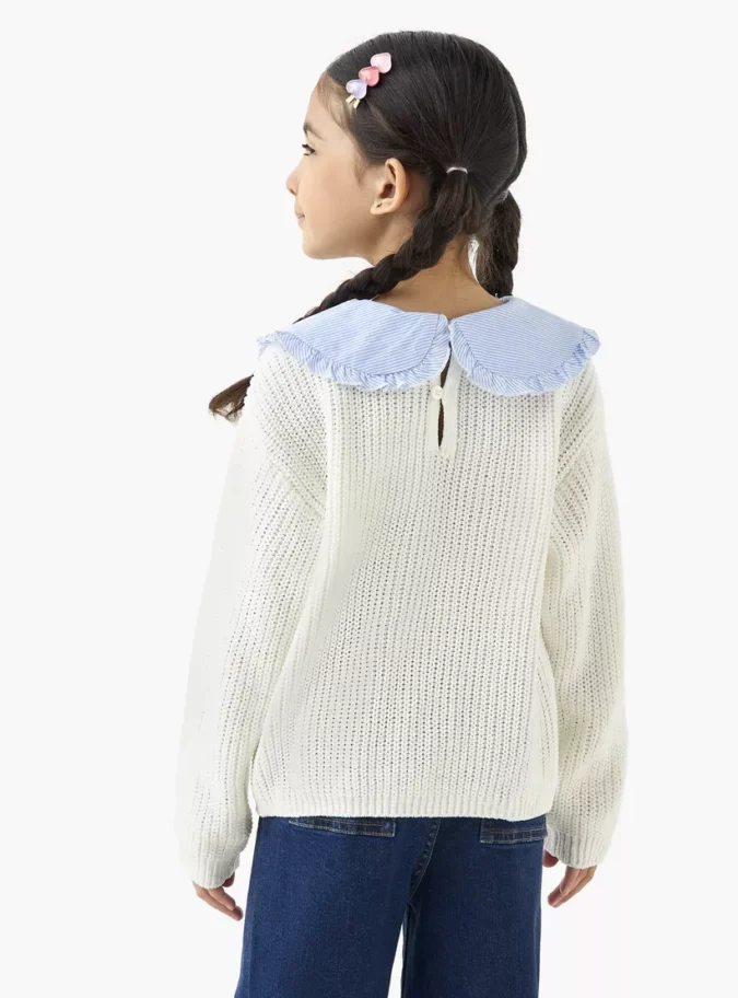 Juniors Textured Pullover with Peter Pan Collar and Long Sleeves-3